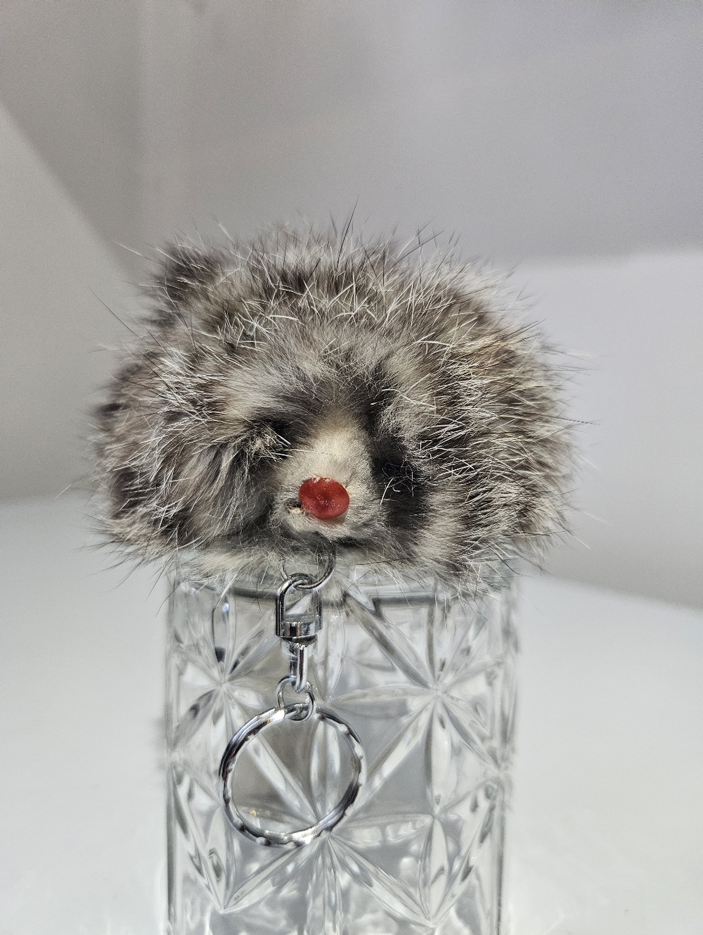 Fur Squeaky Keychain Tri-Coloured With Tail